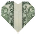 Money Origami Valentine`s Day HEART Back Side Folded with Real Two Dollars Bill Isolated on White Background Royalty Free Stock Photo