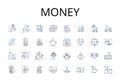 Money line icons collection. Wealth, Currency, Cash, Dough, Bucks, Moolah, Funds vector and linear illustration. Coins Royalty Free Stock Photo