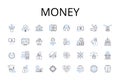 Money line icons collection. Wealth, Currency, Cash, Dough, Bucks, Moolah, Funds vector and linear illustration. Coins Royalty Free Stock Photo