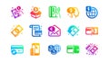 Money payment icons. Bank transfer, Piggy bank and Credit card. Classic icon set. Vector Royalty Free Stock Photo