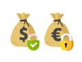 Money payment security lock protection icon or private pay transaction suspended or locked symbol flat cartoon illustration,