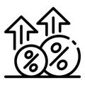 Money percent grow up icon, outline style