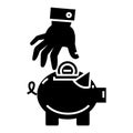 Money pig - saving money - savings - piggy bank - hand put coin icon, vector illustration, black sign on isolated Royalty Free Stock Photo