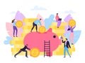 Money piggy banking with coin, financial save vector illustration. Finance flat cash banking, business wealth cartoon Royalty Free Stock Photo