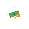 money pile. Stacked packs of dollar bills and gold coins clipart white background. money flat icon