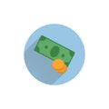 money pile. Stacked packs of dollar bills and gold coins colorful flat icon. money flat icon Royalty Free Stock Photo