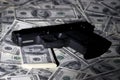 Money & Pistol. Criminal business. Royalty Free Stock Photo