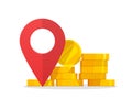 Money place pointer marker as cash atm or bank location destination sign vector illustration, idea of financial position