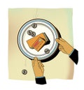 Money on a plate with a blue border. A man holds a plate of money in his hands. Income and dividends, humorous illustration