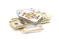 Money and playing cards Royalty Free Stock Photo