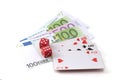 Money playing cards dice Royalty Free Stock Photo