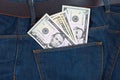 Money in the pocket blue jeans Royalty Free Stock Photo