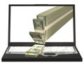 Money Pouring Out From A Notebook Computer. 3D illustration