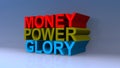 Money power glory on blue Royalty Free Stock Photo