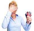 Money Problems Stressed Woman Holding Credit Cards Royalty Free Stock Photo