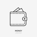 Money purse flat line icon. Cash, credit card in wallet sign. Thin linear logo for finance services, loan, payment Royalty Free Stock Photo