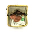Money. Purse with one dollar and coins