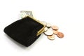 Money. Purse with one dollar and coins Royalty Free Stock Photo