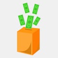 Money put into box vector illustration symbol for charity concept Royalty Free Stock Photo