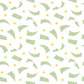 Money rain. Seamless pattern with falling dollars and coins.