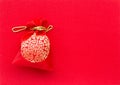 Money in Red bag and gold necklace on red texture background. Greeting cards for good luck and happiness in the Chinese New Year