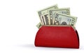 Money in red change purse Royalty Free Stock Photo