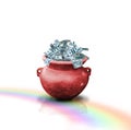 Money in red pot Royalty Free Stock Photo