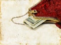 Money in Red Purse on Grunge Background Royalty Free Stock Photo