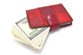 Money in a red wallet on a white background close-up. Business, Finance, banknotes Royalty Free Stock Photo