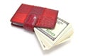 Money in a red wallet on a white background close-up. Business, Finance, banknotes Royalty Free Stock Photo