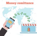 Money remittance concept in line art style