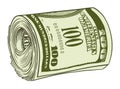 Money roll one hundred US dollars - vector illustration Royalty Free Stock Photo