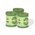 Money roll pile vector or cash stack heap and bundle with rubber flat cartoon illustration