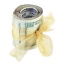 Money Roll Tied with Gold Ribbon Royalty Free Stock Photo