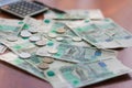 Money, Russian bills and coins are on the table