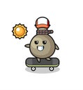 Money sack character illustration ride a skateboard