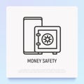 Money safety thin line icon, online banking. Modern vector illustration Royalty Free Stock Photo