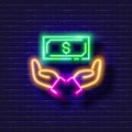 Money safety vector neon icon. Finance, money and online banking gowing sign Royalty Free Stock Photo