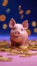 Money sanctuary Golden coins contribute to pink piggy savings