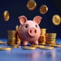 Money sanctuary Golden coins contribute to pink piggy savings