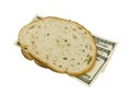 Money sandwiched concept cost of food