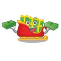 With money Santa sleigh with christmas character gifts Royalty Free Stock Photo