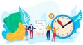 Money save concept vector illustration, cartoon flat business people managers working on time management, standing near Royalty Free Stock Photo