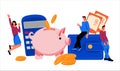 Money saving and bank accounting, budget management concept with cartoon people, flat vector