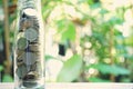 Money saving concept, coin collecting in glass bottle Royalty Free Stock Photo