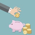 Money saving concept. Vector illustration in flat style design. Piggy bank Royalty Free Stock Photo