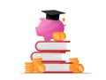 Money saving for education with piggybank