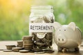 money saving for retirement money for the future.Saving for retirement concept.piggy bank Royalty Free Stock Photo