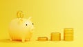 Money Savings Concept, Putting a coin into Piggy bank with stack of golden coins Royalty Free Stock Photo