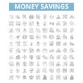 Money savings icons, line symbols, web signs, vector set, isolated illustration Royalty Free Stock Photo